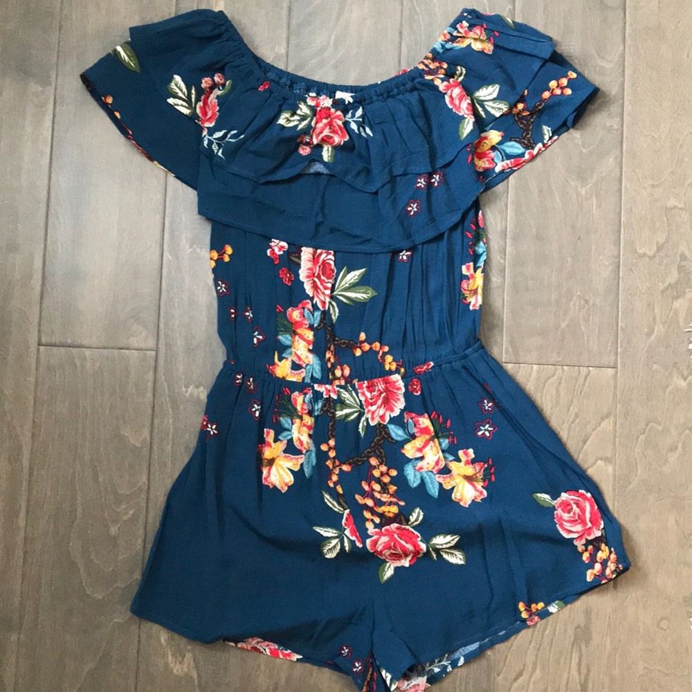 Navy off the shoulder romper